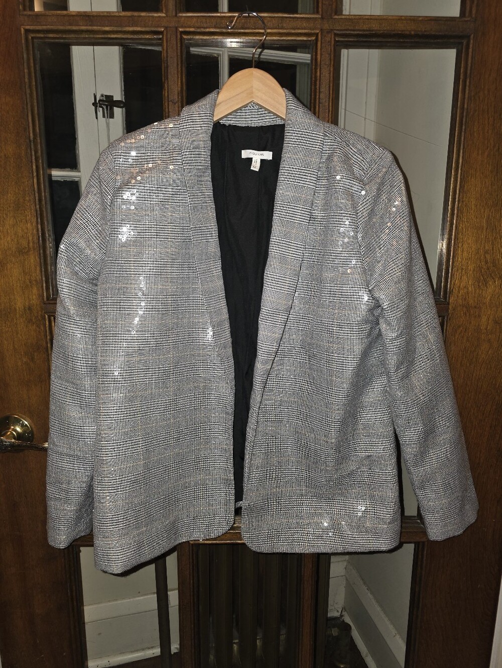 Maurices Silver-Gray Sequin Plaid Open-Front Blazer